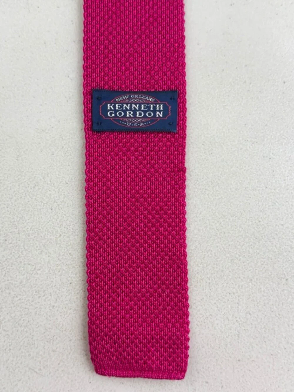 Vintage Pink Square Tie 1960s Knit Nylon Necktie 60s Kenneth Gordon Preppy